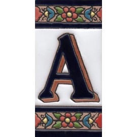 House Numbers Ceramic Numbers & Letters Tiles Red Blue & Green Floral Design Tile Size: 11cm x 5.5cm (Letter A)