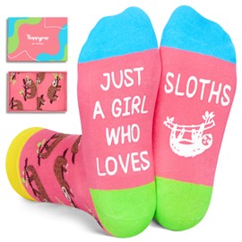 HAPPYPOP Sloth Socks for Kids - Funny Sloth Lover Gifts for Girls 10-12 Years Old, Cute Animal Socks, Xmas Stocking Stuffers