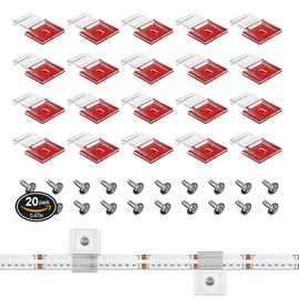 BTF-LIGTHING Transparent Strip Light Clips,Self Adhesive with Screws Mounting Holder, 20Pcs LED Strong Fixing Clips and Screws for 12mm Width IP30/65 SMD FCOB Strip Lights, Fairy String Lights