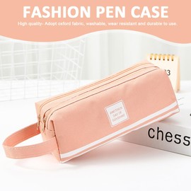 Pencil Case, 2-Compartment Pencil Case, Pencil Case for School, Pencil Case with Zip, Portable Pencil Case, Oxford Fabric, Simple and Beautiful, pink
