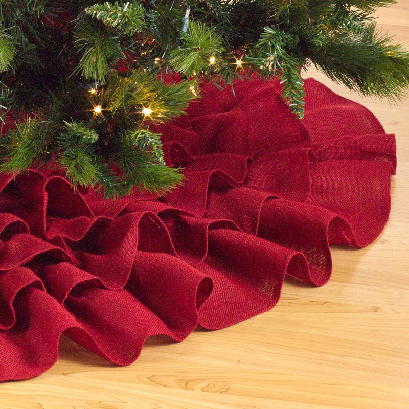 Saro Lifestyle Christmas Tree Skirt with Ruffled Design, Red, 84"