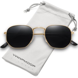 YWWPMDOF Polarized Sunglasses for Womens Men Trendy Square Hexagonal Flat Mirrored Sun Glasses UV Protection