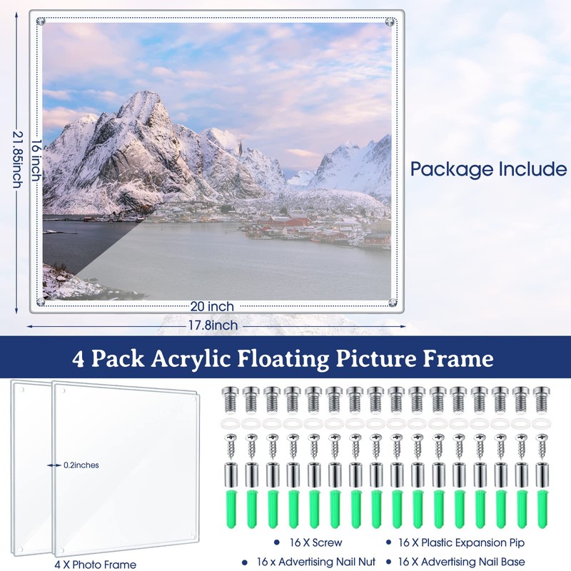 Chunful 4 Pack Clear 16 x 20 Inch Acrylic Wall