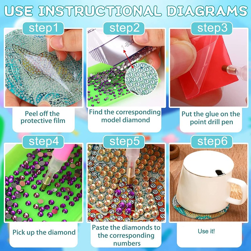 Funvalley Surperfect 8 Pack Diamond Painting Coasters with Stand, DIY