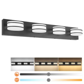 GOODATE 3 Color Temperature Dimmable Bathroom Light Fixtures Over Mirror, LED Black 4 Light Vanity Lighting Fixtures, Acrylic Stainless Steel Oval Shade Vanity Lights for Bathroom, ETL Certificated