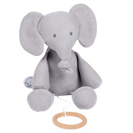 Nattou 929028 Tembo Cotton Knitted Elephant Musical Soft Toy Elephant Music Box, Grey (Knitted), 28 cm