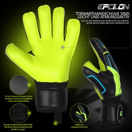EPCILON Goalkeeper Gloves, Football Gloves, Boys, Girls, Junior, Adult Football Training Goalkeeper Gloves with Non-Slip & Primium Grip Fingersave (Yellow, 6)
