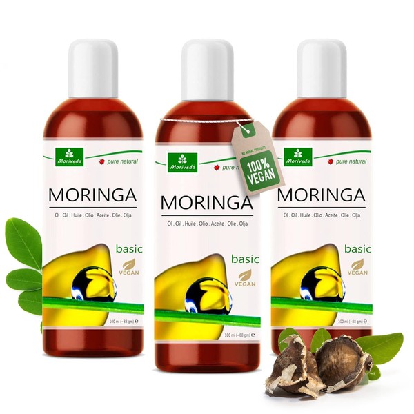 MoriVeda Moringa Basic Oil, 300 ml, Cold Pressed from Oleifera Seeds and Pods, for Skin Care, Hair Care, Wound Care, Anti-Ageing, Cooking Oil, Behen Oil