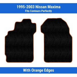 PartCatalog Orange Edge Custom Fit Front Carpet Floor Mats, Black, Compatible with Nissan Maxima 2003 2002 2001 2000 1999 1998 1997 1996 1995