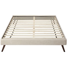Modway Loryn Upholstered Queen Platform Bed Frame with Wood Slat Support in Beige