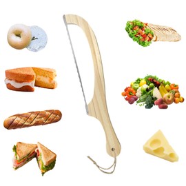 Bread Saw Slicer,Wooden Bread Knife for Homemade Bread,15" Sourdough Bread Bow Knife,Stainless Steel Serrated Bread Cutter for Bagels, Baguettes and More
