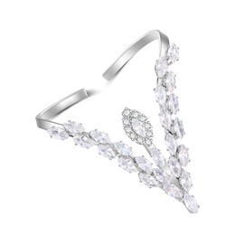 Aprilery Two-Finger Statement Ring Palm for Women, Fashion CZ Crystal Adjustable Rings Cocktail Open Multiple Ring Leaf Wedding Party Prom Accessory Jewelry Gifts for Her (V Open)