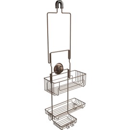 Gecko-Loc Extra Long Adjustable Length Deep shelf over the showerhead hanging shower caddy organizer - bathroom caddies storage rack stainless steel hooks soap dish - Bronze