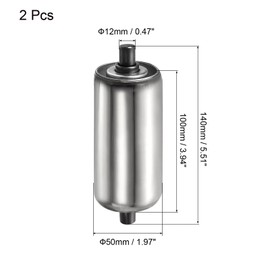 PATIKIL Conveyor Roller 2" Diameter 4" Length, 2 Pack Stainless Steel Gravity Transmission Replacement Part Galvanized End, Silver