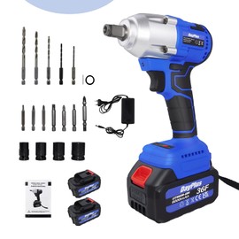 21V Professional Cordless Impact Wrench Drill 3-IN-1 Brushless 1/2" Impact Driver Gun 2300 RPM No-load Speed Impact Drill Set with 2×6.0Ah Li-ion Batteries 4 Sockets 12 Screwdriver Bits for Car Tires