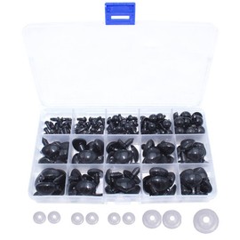 Bestartstore 150Pcs 6mm-12mm Black Plastic Safety Eyes and 20mm Nose DIY Craft Amigurumi Stuffed Animal Eyes with Washers for Puppet, Bear, Toy Doll Making DIY Craft Supplies