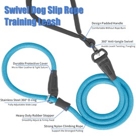 Slip Lead Dog Leash, Strong Slip Leash Dog Training Leash [360° Swivel Anti-Tangle] 4FT / 6FT Durable Nylon No Pull Walking Leash Dog Rope Lead for Small Medium Large Puppy Dogs 4ft Blue