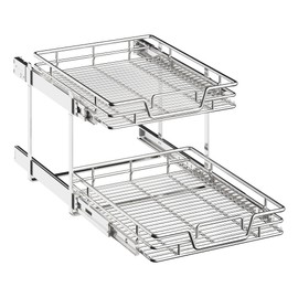 QUYUWU 2-Tier Kitchen Cabinet Pull Out Cabinet Organizer,Shelf and Drawer Organizer Slide Out Pantry Storaqe Basket in Multiple Sizes (17" W x 21" D)