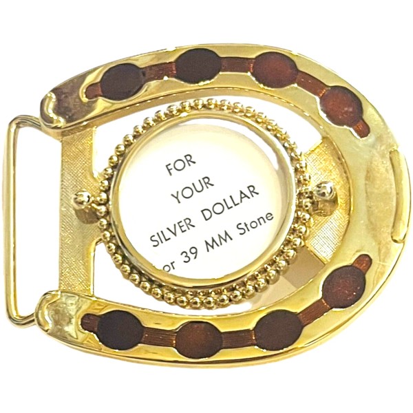 Horseshoe Belt Buckle with Glass Inlay for Silver Dollar /