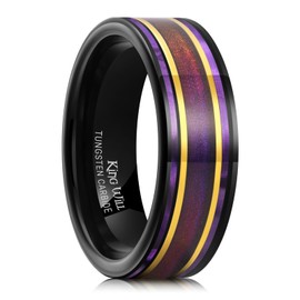 King Will Mens 8mm Black Tungsten Wedding Band Purple Shell & Purple Blue Orange Galaxy Sand Inlay Pipe Cut Engagement Promise Rings For Men Comfort Fit Size 11