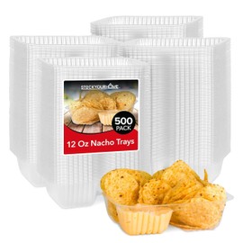 12oz Plastic Nacho Trays (500 Pack) Small Disposable Tray for Nachos & Cheese Dip, Concession Stand Supplies, Movie Night Snacks for Kids, Carnival Party Decorations, Food Boats, Snack Containers