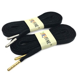 YJRVFINE Flat Waxed Shoe Laces: 2 Pairs Wax Shoelaces With Metal Tips for Sneakers, 03 Black:1pair Gold Tips + 1pair Silver Tips, 39"INCH (100CM)