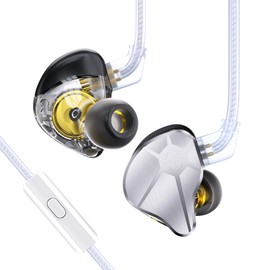EZ EAR In-Ear Monitor CCZ BC04 HiFi Earphones DD & BA Dynamic Drivers Rich Details Cable Earphones IEM Deep Bass with 2 Pin Removable Cable for Phone PC Music Games (Silver, Microphone)