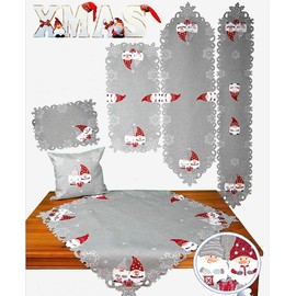 Raebel OHG Table Runner Table Cover Cushion Cover Christmas Light Grey Embroidered with Secret Santa (85 x 85 cm)