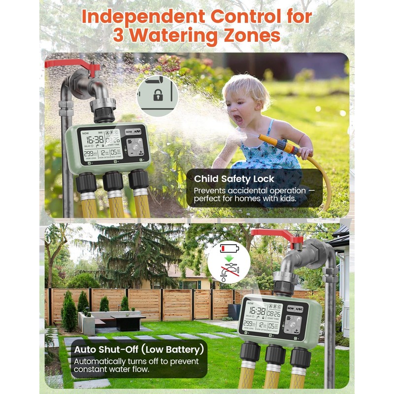 Sprinkler Timer 3 Zone Water Timer for Garden Hose Programmable