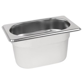 NISBETS Vogue Stainless Steel 1/9 Gastronorm Tray 100 mm Deep, Silver, Capacity: 800 ml, 1/9 GN Gastronorm Pan, Food Safe Steel, Stackable, Lid Sold Separately, K825
