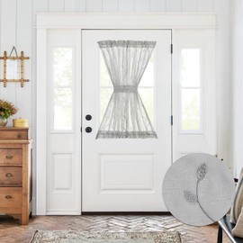JINCHAN Sheer Door Curtains Floral Embroidered Sheers Embroidery Voile Floral Drapes French Door Curtains Light Filtering Rod Pocket 1 Panel 55" W * 40" L Gray