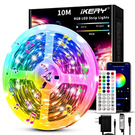 IKERY LED Tape Light, 66.8 ft (20 m), APP & Remote Control, Voice Sync, Double Sided Tape, SMD5050, 24V, 4 Pins, 16 Million Colors, High Brightness, RGB, Cuttable, Dimmable, No Tools Required, Input Voltage: 100 V - 240 V (20M APP + 44 Key Remote Control