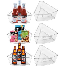 Lazy Susan Organizer Bins for 26"-27" Diameter Corner Lazy Susan Turntable for Cabinet, 6 Pack, Clear Plastic Rotating Cabinet and Pantry Storage Bins, 1/8 Wedge-Food Safe, BPA Free