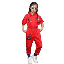 LOLANTA Unisex Boys Girls Fashion Jumpsuit Zip-Front Coveralls Kids Halloween Career Costumes (Red, 12-14)