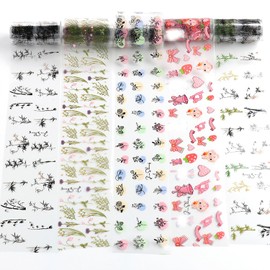 JERCLITY 10 Rolls Flower Nail Foil Transfer Sticker Kit Bamboo Ink Painting Pattern Nail Foil Sheets Foil Nail Art Decals Spring Nail Foil Transfer Stickers Foil Nail Wraps for Foil Nail Art
