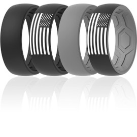 ThunderFit Silicone Wedding Rings for Men, 2 Layers Top Design Bands 8.5mm Wide 2.5mm Thick - 1/4/8/12 Variety Multipack (Pack C - Size 7.5-8 (18.2mm))