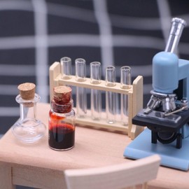 1:12 Scale Miniatures Laboratory Accessories for Mini Dollhouse,The Tiny Thing Including Microscope, Test Tube and Measuring Cup for Kids,Toddlers,Boys and Girls(Blue Color)