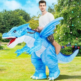 Halloween Blow-up Cosplay GOOSH PVC Inflatable Dinosaur Costume for Adults for Women and MenColor: Blue, Size: 63inch