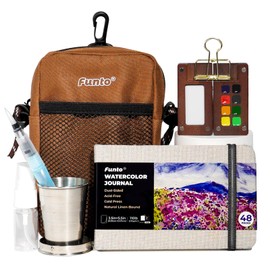 Funto Mini Watercolor Paint Set, Walnut Wood 8-Color Travel Paint Kit, with Crossbody Bag, Watercolor Journal, Paint Water Cup, Ideal for Art Lovers