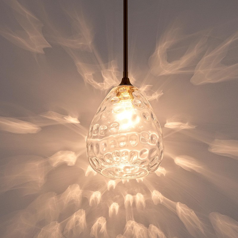 Homebelife Transparent Clear Hammered Glass Pendant Light with Brass Gold
