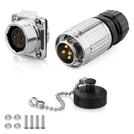 CNLINKO YW-20 Industrial Waterproof Connector IP67 Circular Connector Screw-In Locking Plugging Connector Anti-Interference Metal Shell Aviation Connector M20 2-14 Pin Flange Socket (4 Pin)