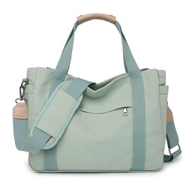 JARKJARD Canvas Crossbody Tote Bag for Women Laptop Work Handbag Shoulder Messenger Bag Travel Cute Aesthetic Tote Bag Purse with Zipper Pockets Compartments （Green）