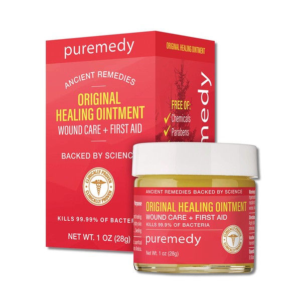 Puremedy Original Healing Ointment, Homeopathic All Natural First Aid Salve Relieves Symptoms of Wounds, Burns, Cuts, Bug Bites, Bed Sores, Itching, Swelling, Safe for Adults, Kids, 1 oz (Pack of 1)