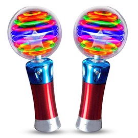 ArtCreativity 7.5 Inch Light Up Magic Ball Toy Wands for Kids, Set of 2, Flashing LED Wands for Boys and Girls, Thrilling Spinning Light Show, Batteries Included, Fun Gift or Birthday Party Favor