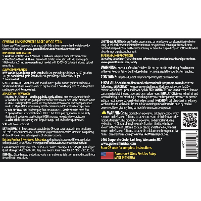 General Finishes Water Based Wood Stain, 1 Gallon, Whitewash