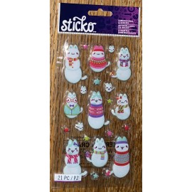 Sticko Puffy Cat Snowmen Sweaters Glasses Scarves Bows Tale Scrapbook Stickers