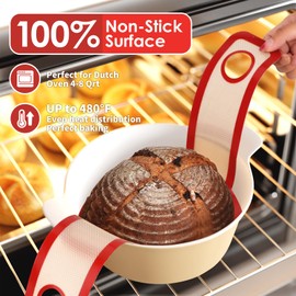 Silicone Bread Sling for Dutch Oven - 2 Pack Baking Mats with Silicone Brush and Storage Band, Non-Stick, Heat-Resistant & Easy to Clean, Reusable for Sourdough Bread Baking Supplies (Red, 2 pack)