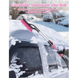HEEYA Ice Scraper and Brush for Car, Extendable Snow Brush and Ice Scraper for Car Windshield Window, Car Snow Scraper and Brush with Foam Grip for SUV Truck Automobile Vehicle - Pink