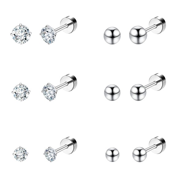 Dochais 6 Pcs Titanium Earrings Silver for Mens Womens Earring