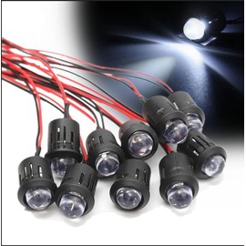 Hisxus 25Pcs 10MM White LED Pre-wired Water Clear Bulb 12V 7.87 Inch Lamp Light Bulb Prewired Emitting Diode& 25Pcs Black 10MM LED Plastic Clip Holder For DIY Home Decoration